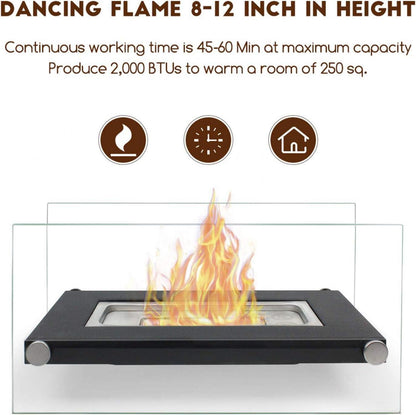 Bio Ethanol Tischfeuer Indoor Outdoor Schwarz Temperglas Stahl Base