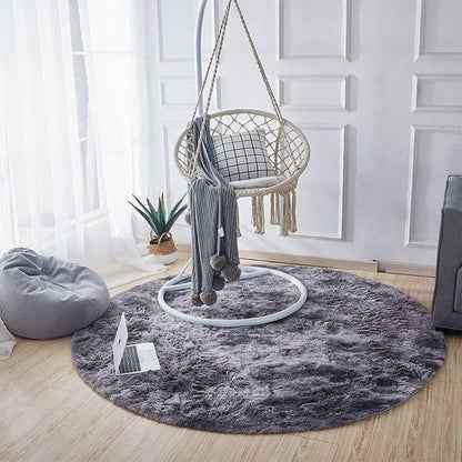 Flauschiger Teppich Rund Hochflor Rutschfest Weich Schwarz Grau 160cm