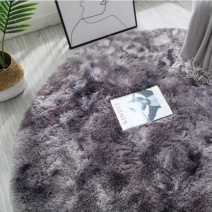 Flauschiger Teppich Rund Hochflor Rutschfest Weich Schwarz Grau 160cm