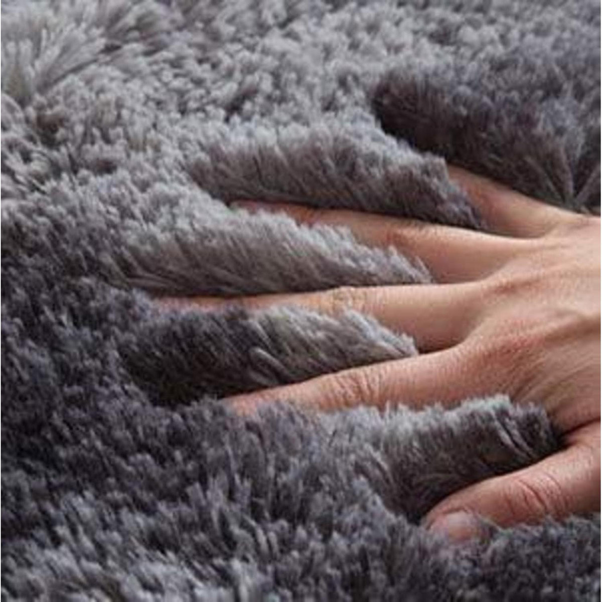 Flauschiger Teppich Rund Hochflor Rutschfest Weich Schwarz Grau 160cm