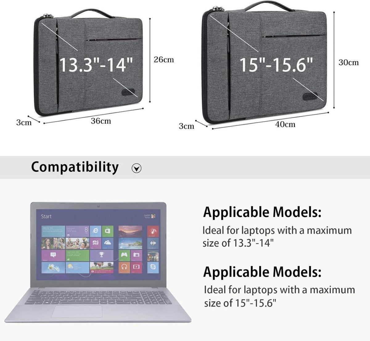 Laptophülle 13-14 Zoll stoßfest wasserdicht schwarz MacBook Air/Pro HP
