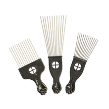 3er Set Metall Afro Pick Kämme Breit Zahnlängen Schwarz