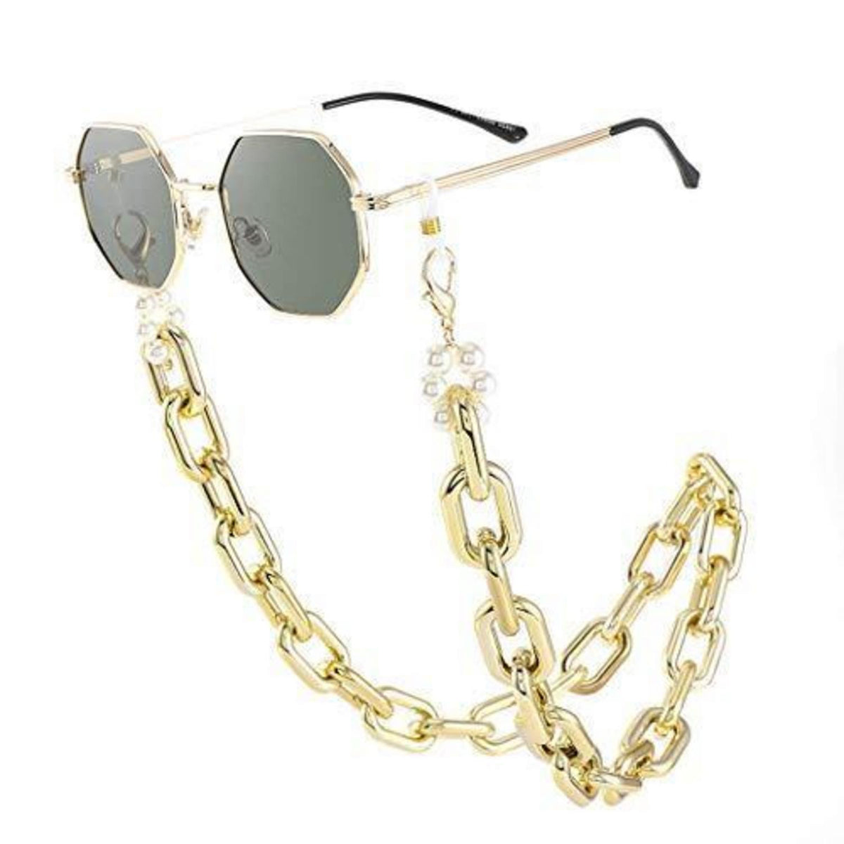 Goldene Perlen Sonnenbrillen Kette – Gesichtsmaskenband 68cm