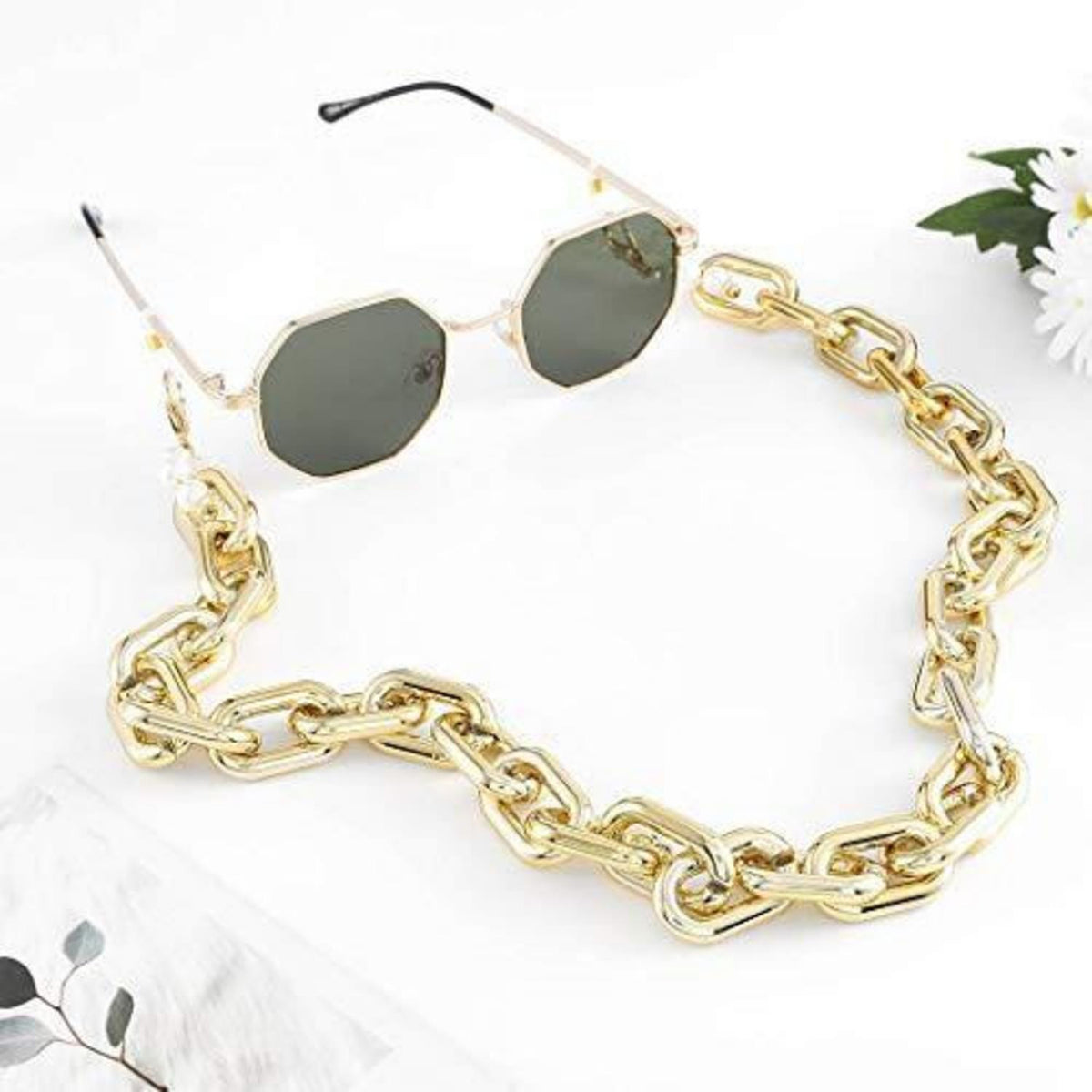 Goldene Perlen Sonnenbrillen Kette – Gesichtsmaskenband 68cm