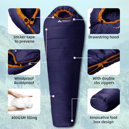Mumienschlafsack 4 Jahreszeiten -10°C Dunkelblau