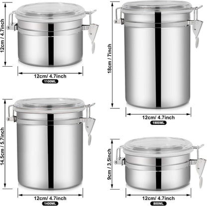 Vorratsdosen Edelstahl Luftdicht Set 4-teilig - Küchenkanister Vorratsbehälter Müsli Zucker Müsli Kaffee