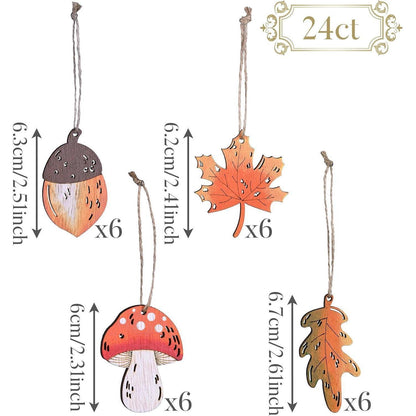 Herbst Deko Hänger 24er Set Ahornblatt Kiefernzapfen Pilz