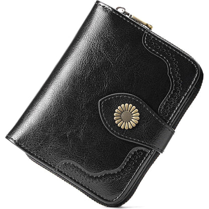 SENDEFN Damen Portemonnaie RFID Leder Klein Schwarz