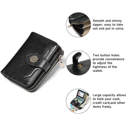 SENDEFN Damen Portemonnaie RFID Leder Klein Schwarz