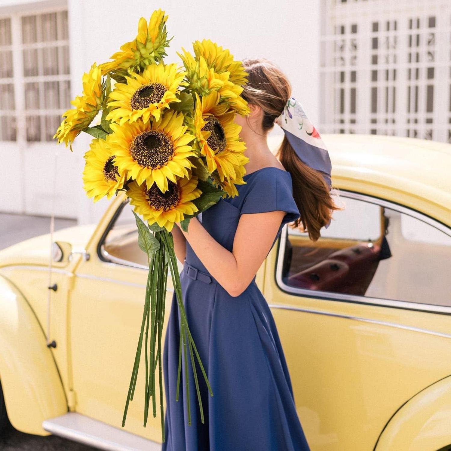 Künstliche Sonnenblumen Groß Seidenblumen Deko Hochzeit 4 Stück 8 Zoll