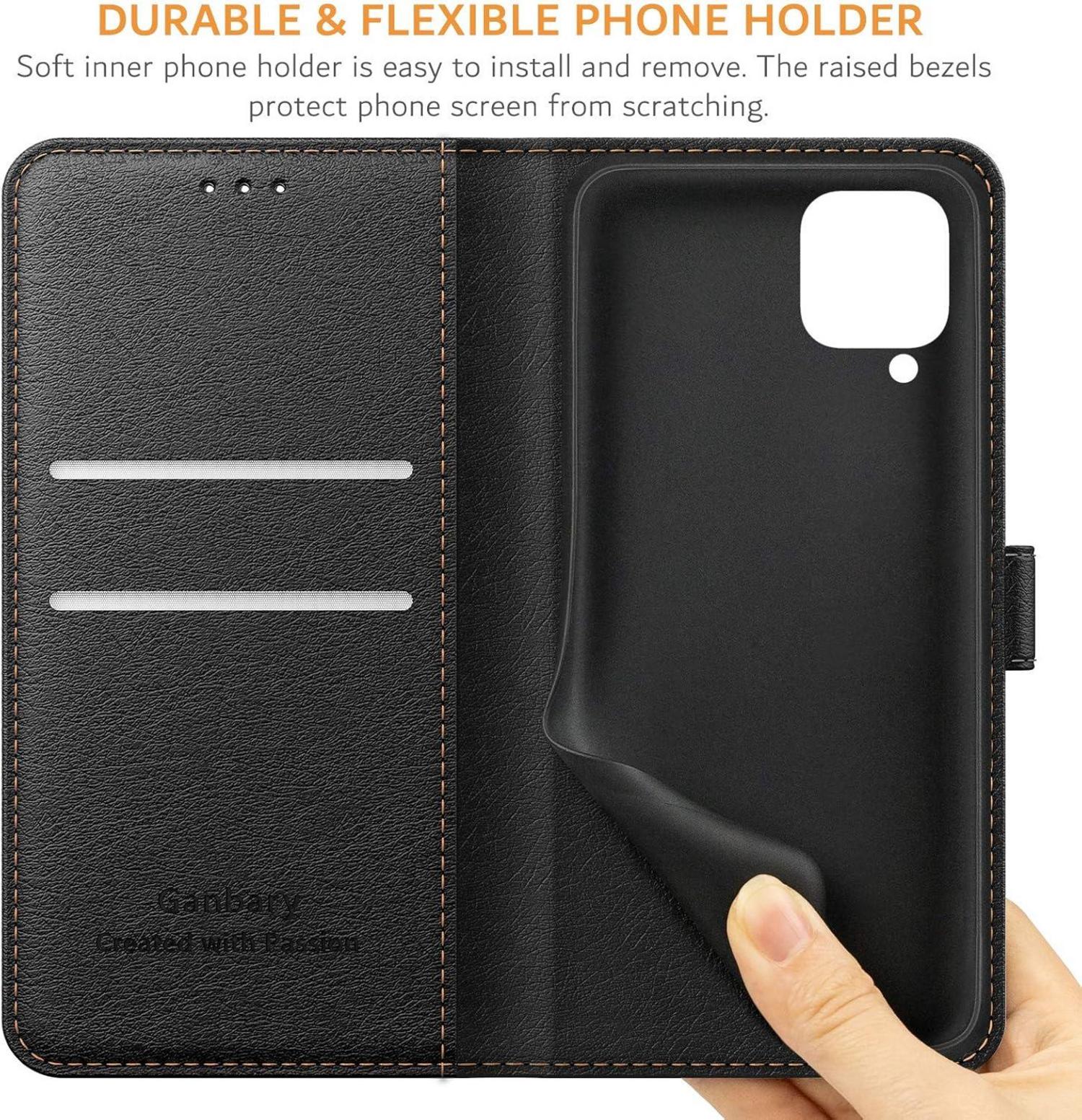 Handyhülle Samsung Galaxy A12 M12 Leder Tasche Schwarz