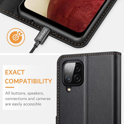 Samsung Galaxy A12/M12 Leder Handyhülle Schwarz - Kartenschlitze & Standfunktion