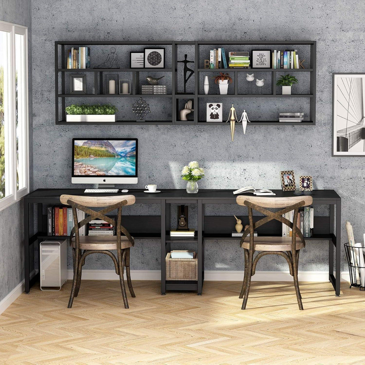Doppelter Schreibtisch 200cm – Rustikaler Home Office Arbeitstisch