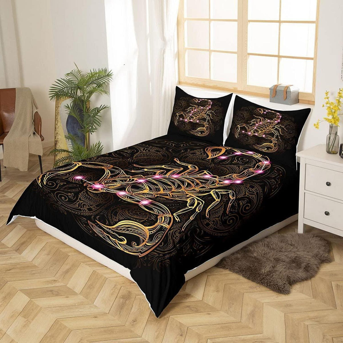 Exotischer Bettbezug Set Schwarz Gold Mandala Retro Stil 220x240
