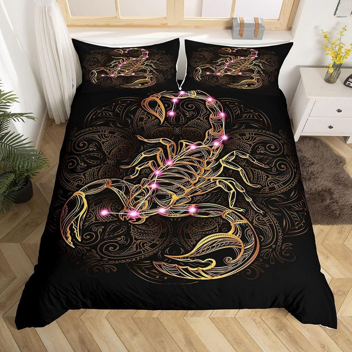Exotischer Bettbezug Set Schwarz Gold Mandala Retro Stil 220x240
