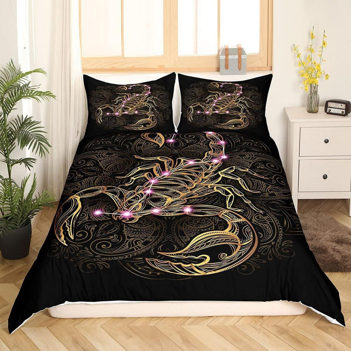 Golden Scorpion Bettwäsche-Set – Exotisch & Retro Schlafzimmer