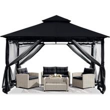 Gartenpavillon 2,5x2,5m mit Netz und Doppeldach, Schwarz