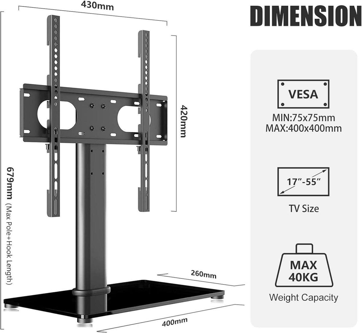 Suptek TV Standfuß Universal 17-55 Zoll LCD LED Fernseher VESA 400X400mm Standfuss