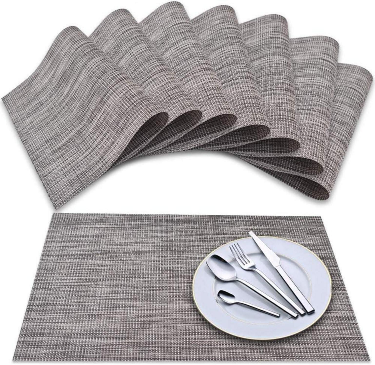 Vinyl Crossweave Tischsets Set Dunkelgrau 8er Anti-Rutsch Waschbar