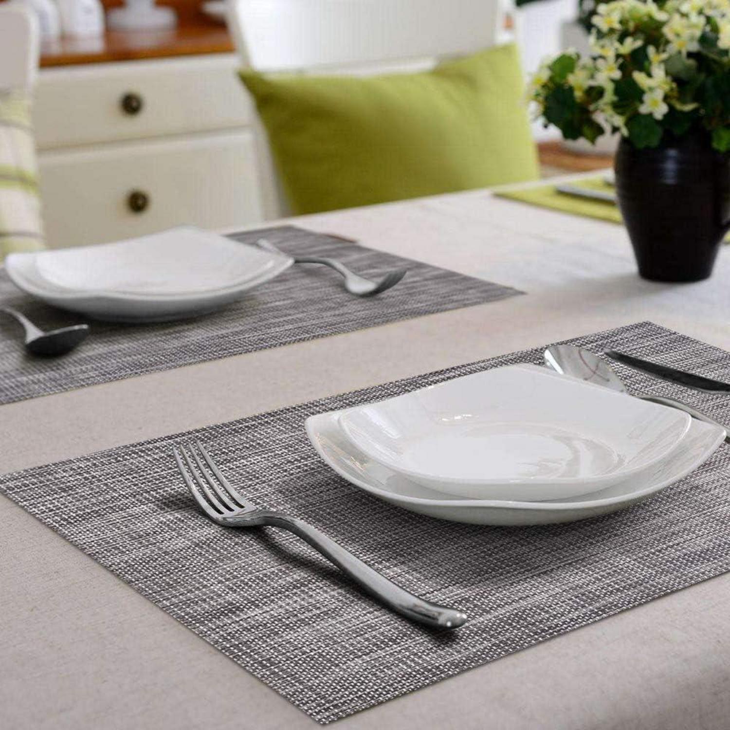 Vinyl Crossweave Tischsets Set Dunkelgrau 8er Anti-Rutsch Waschbar