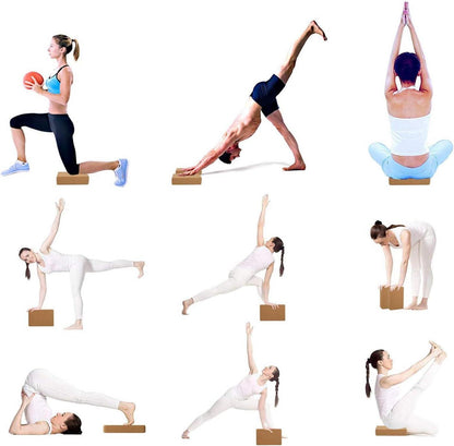 Yoga Block Kork 2er Set Naturkork Blöcke Pilates Training-Anfänger