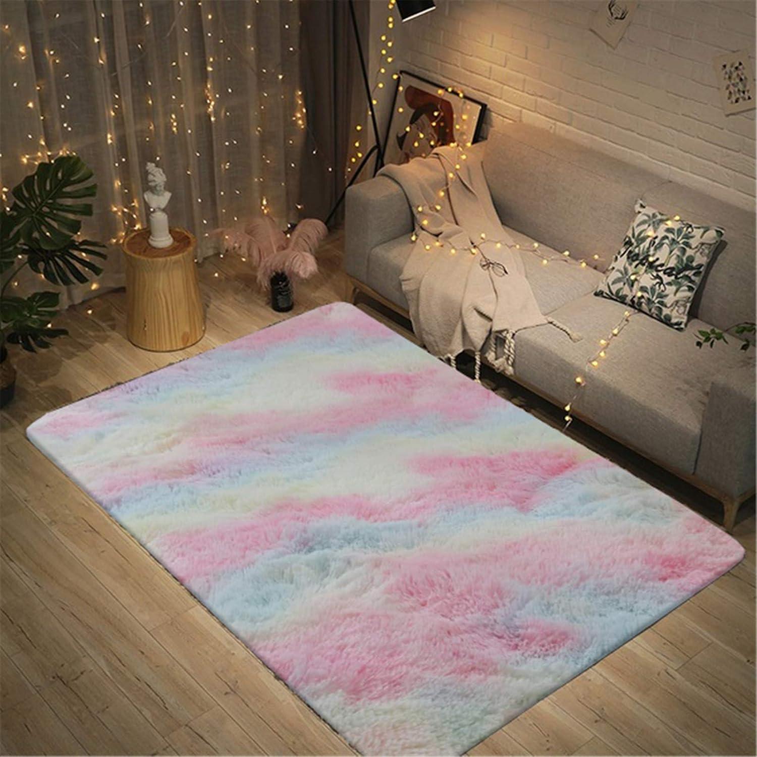 Shaggy Teppich Flauschig Bunt Regenbogen 90x150 cm - Maschinenwaschbar & Rutschfest