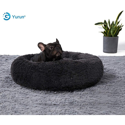 Rundes Hundebett Donut – Weiches Kissen für Hunde & Katzen Schwarz 90x90cm