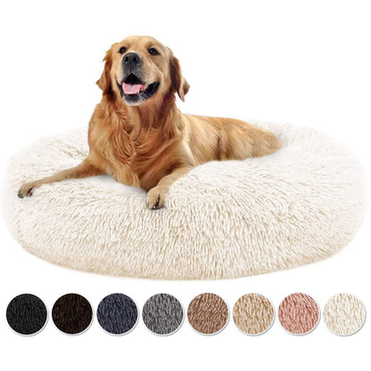 Rundes Hundebett Donut – Weiches Kissen für Hunde & Katzen, Weiß 90x90cm