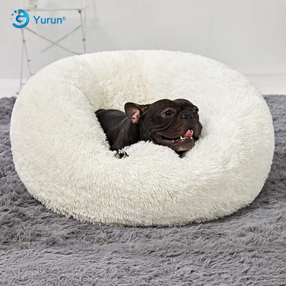 Rundes Hundebett Donut – Weiches Kissen für Hunde & Katzen, Weiß 90x90cm