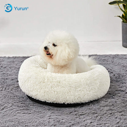 Rundes Hundebett Donut – Weiches Kissen für Hunde & Katzen, Weiß 90x90cm