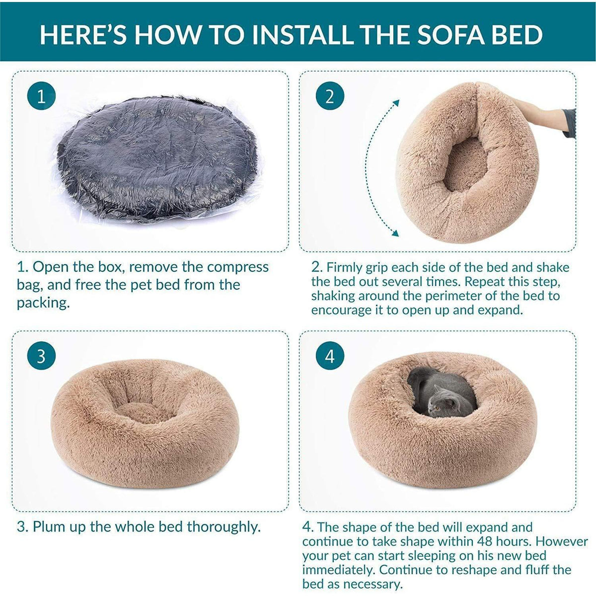 Rundes Hundebett Donut – Weiches Kissen für Hunde & Katzen, Weiß 90x90cm