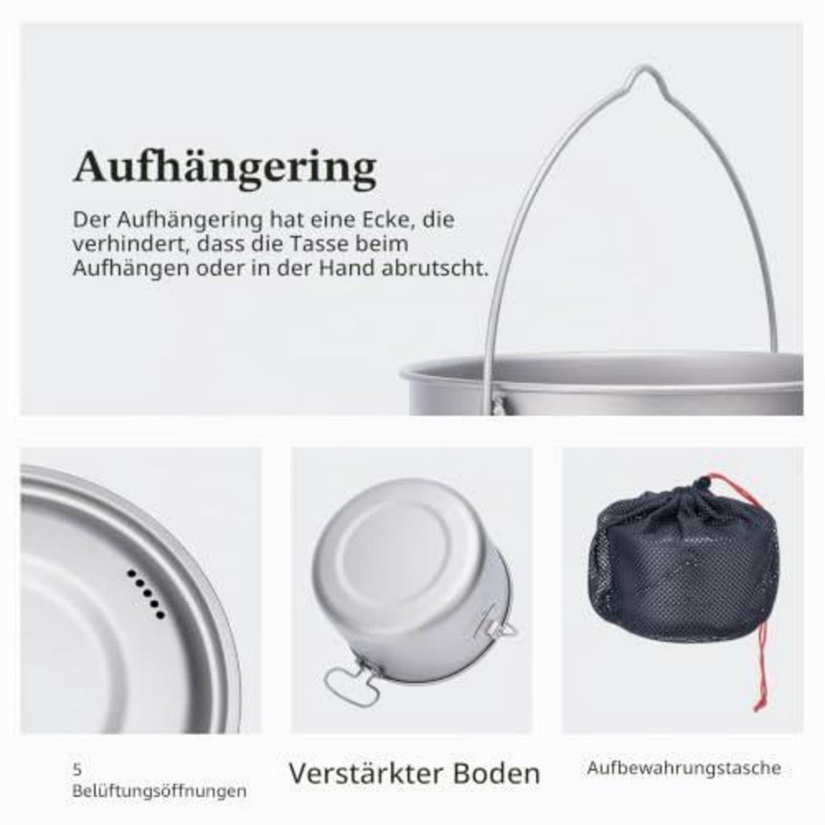 Titantopf mit Deckel – Camping Kochgeschirr Ultraleicht 750ml-1300ml