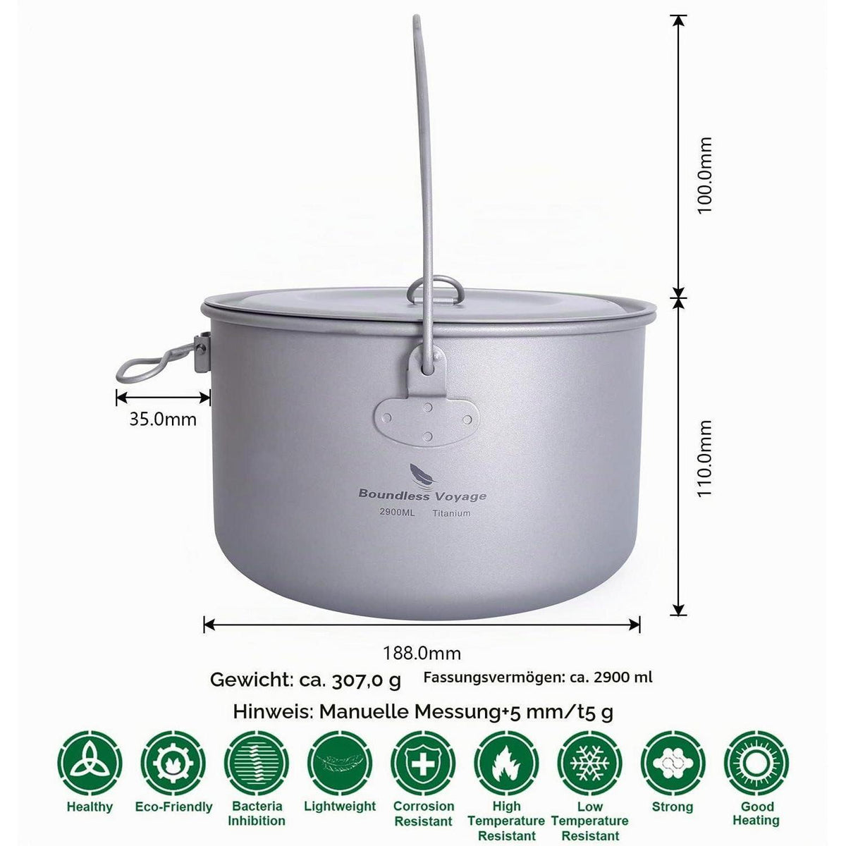 Titantopf Camping 750ml - 1300ml mit Deckel & Griff