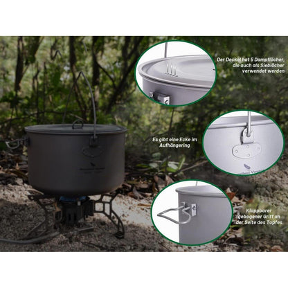 Titantopf Camping 750ml - 1300ml mit Deckel & Griff