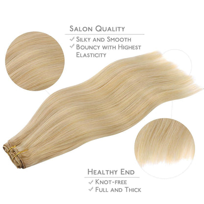 Echthaar Clip-Ins Hellblond Highlights 40cm