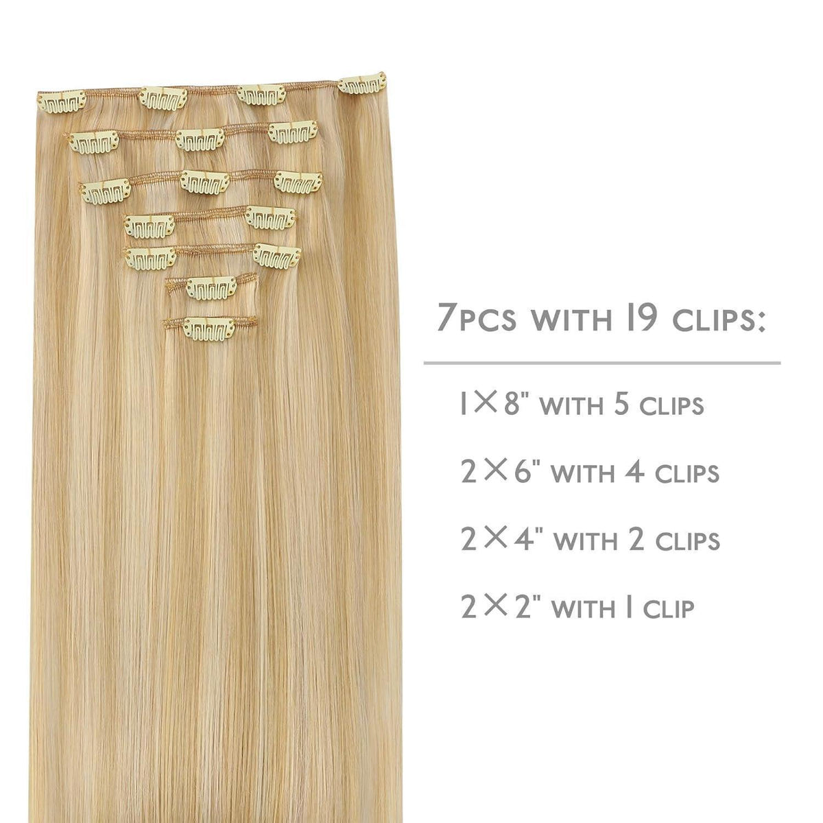 Clip-in Echthaarverlängerungen 35cm Hellblond Highlights Goldblond