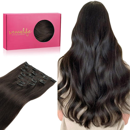 Echthaar Clip-Ins Dunkelbraun 35cm (120g)