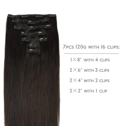 Echthaar Clip-Ins Dunkelbraun 35cm (120g)