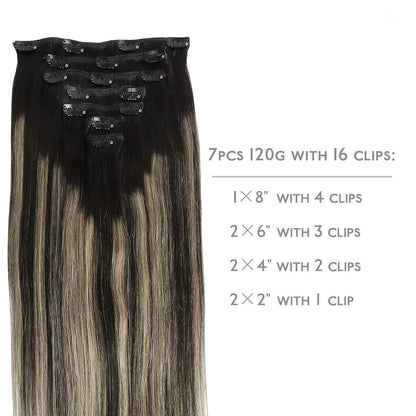 Clip in Echthaarverlängerung Balayage Schwarz-Blond 35cm