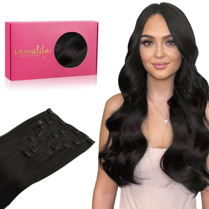 Echthaar Clip-Ins Schwarz 45cm - 120g Remy Haarverlängerung