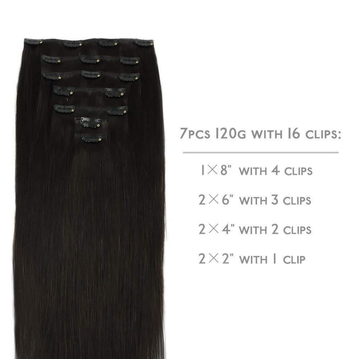 Echthaar Clip-Ins Schwarz 45cm - 120g Remy Haarverlängerung