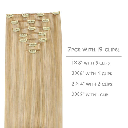 Echthaar Clip-Ins Hellblond Highlights 55cm