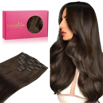 Echthaar Clip-Ins Schokoladenbraun 35cm 120g