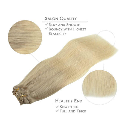 Echthaar Clip-Ins Aschblond bis Platinblond 40cm