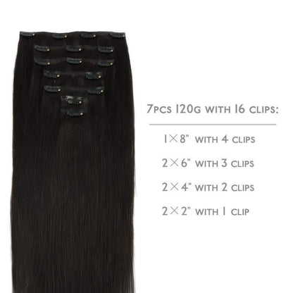 Clip-in Echthaarverlängerungen 35cm 120g 7tlg. Naturschwarz