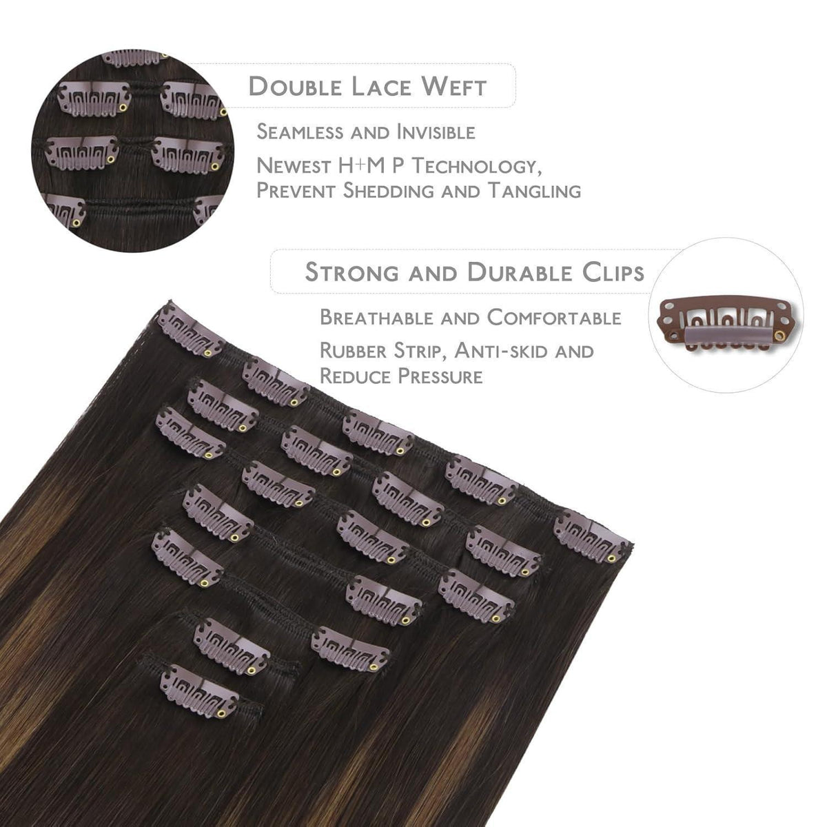 Clip-in Echthaarverlängerungen Balayage Dunkelbraun zu Kastanienbraun 35cm