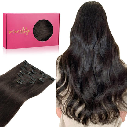 Echthaar Clip-Ins Dunkelbraun 40cm (120g)