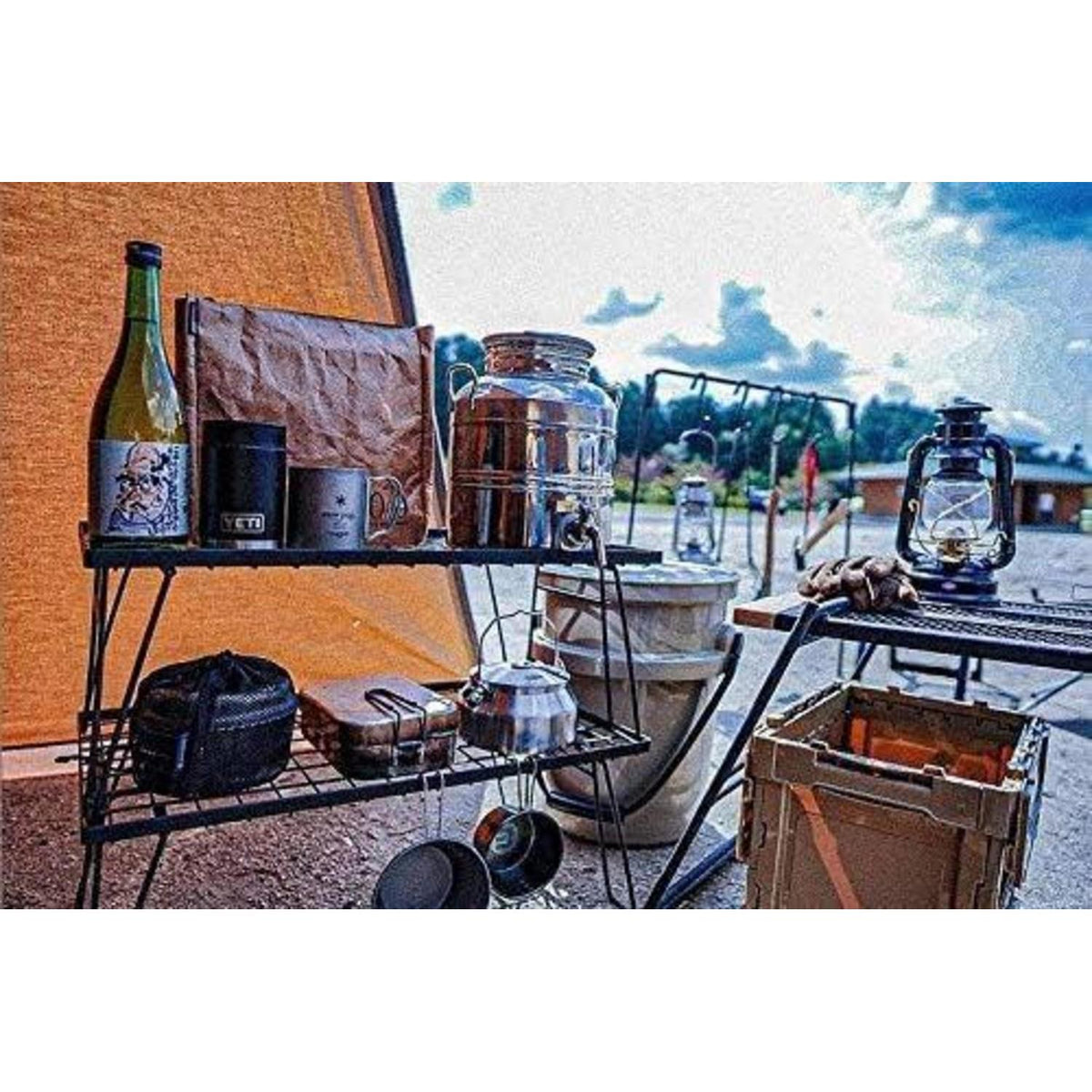 Camping Aufbewahrungsregal 2er Set Stahl Schwarz mit Tragetasche