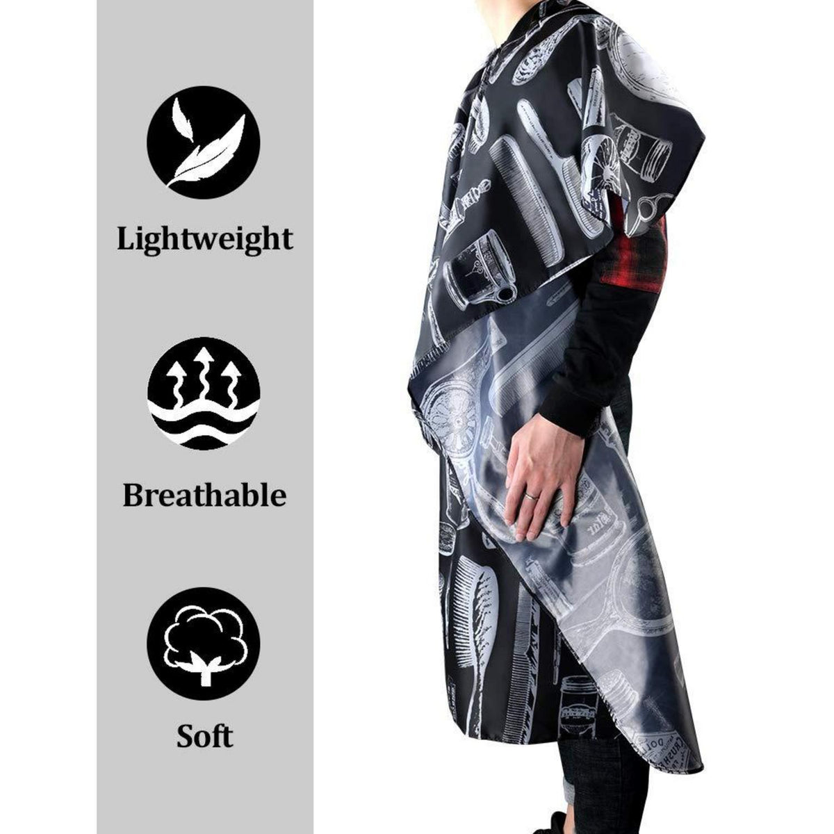 URAQT Friseurumhang Haarschnitt Cape Klettverschluss 120x140cm Schwarz