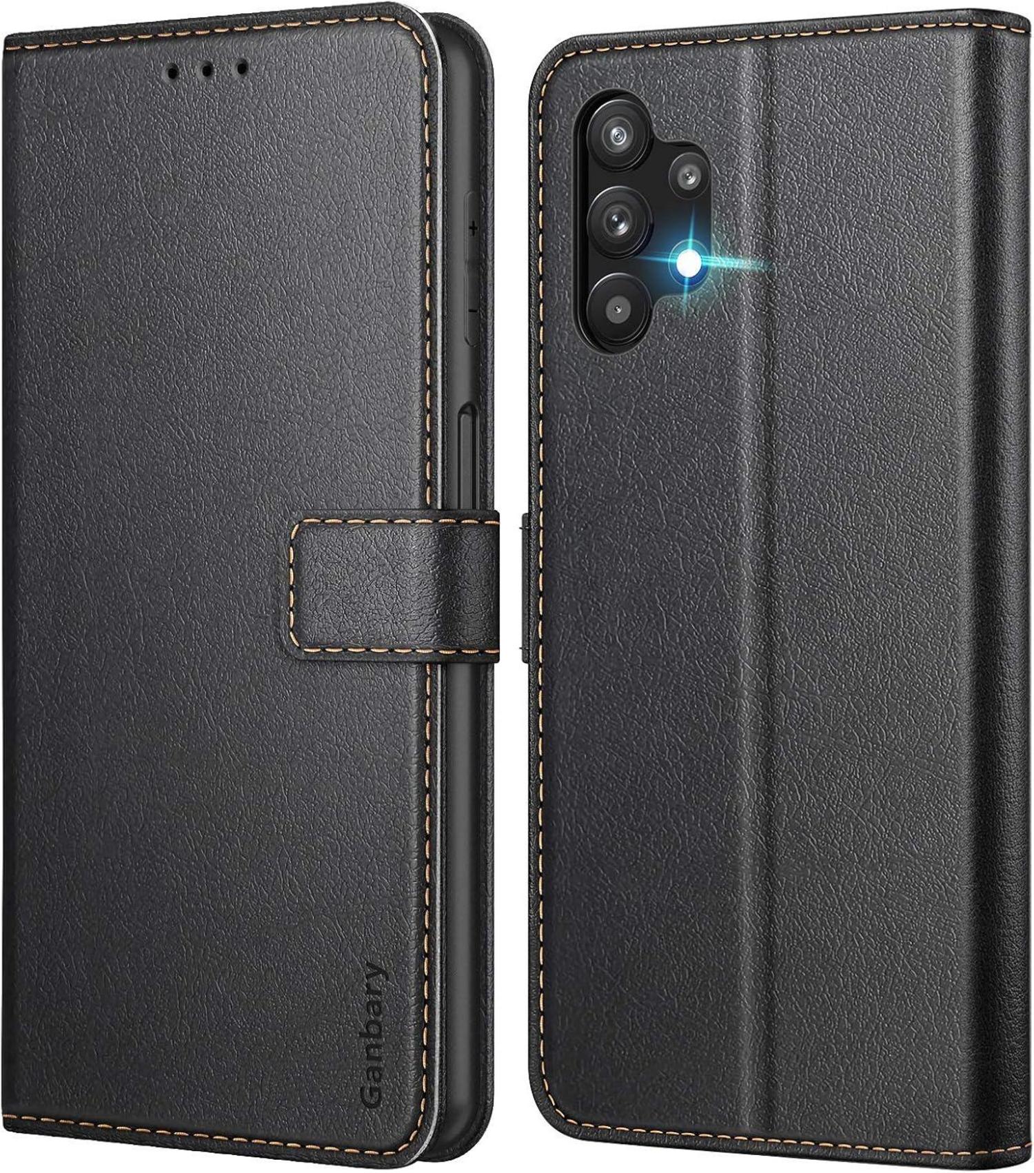 Samsung Galaxy A32 5G Handyhülle Schwarz Premium Leder mit Kartenfach
